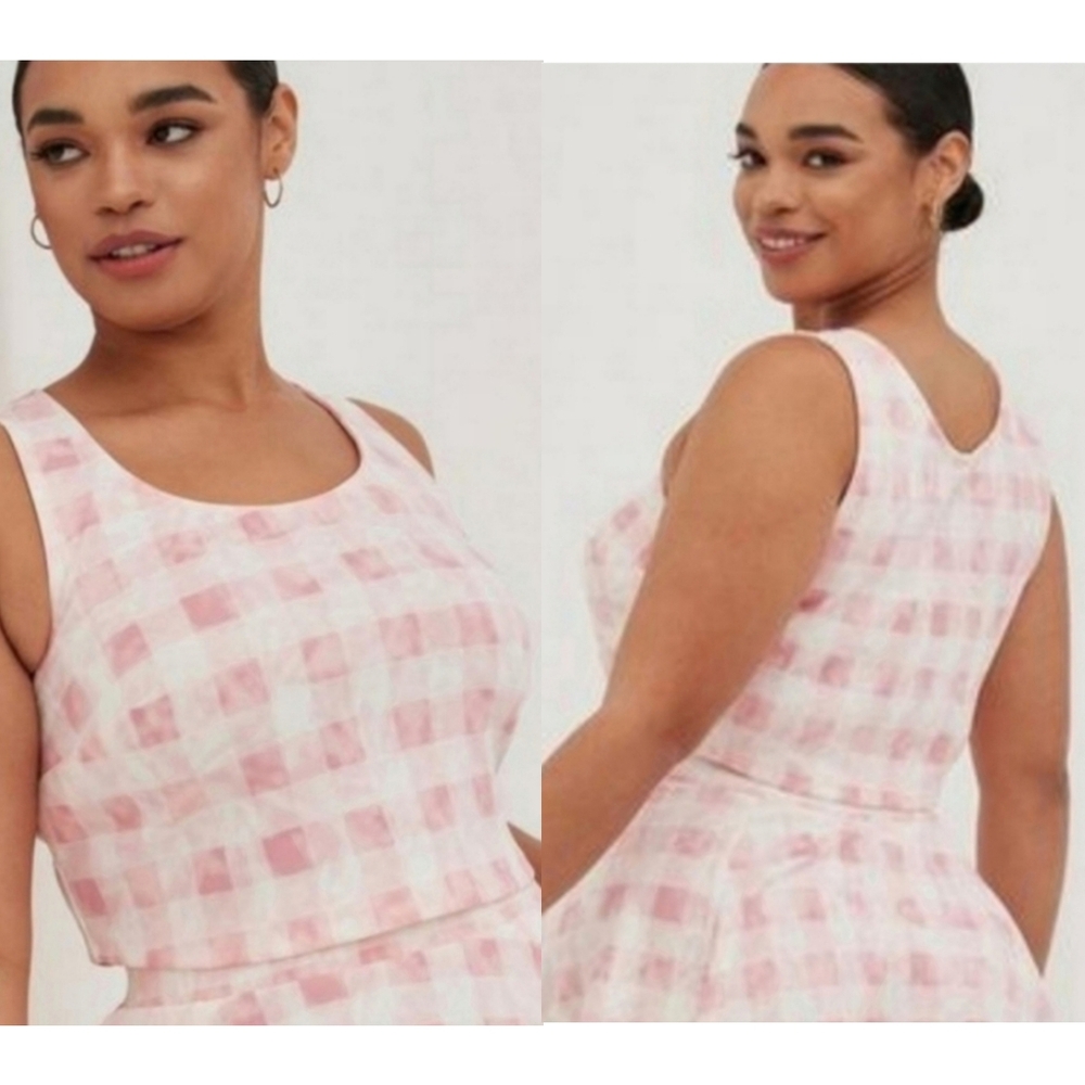 NWT: Torrid Pink/White Checker Print Cropped Tank Top, Size 3X